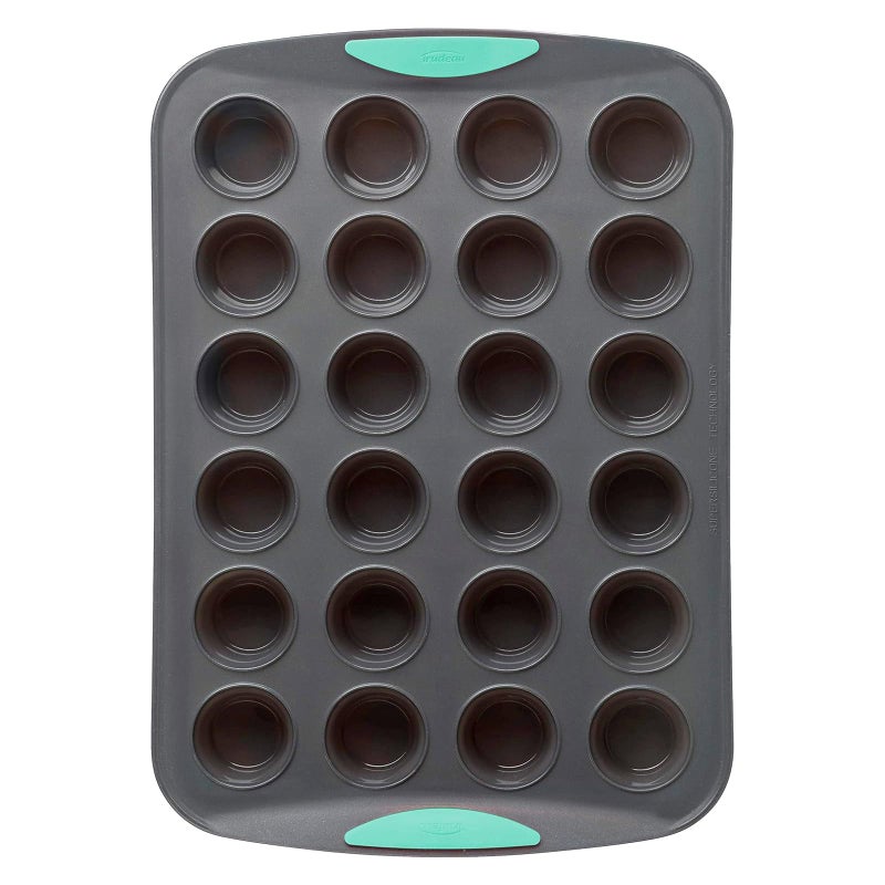 Trudeau 24-Cup Silicone Muffin Pan â€“ Hybrid Non-Stick Bakeware with Steel Frame, Flexible Silicone with Hard Lining to Hold Shape, BPA-Free, Dishwasher Safe, Heat Safe to 428Â°F, Grey/Mint - Image 1